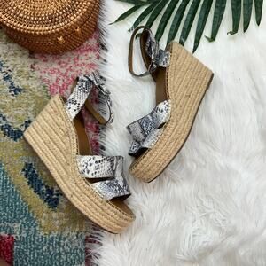 Franco Sarto Gray Beige Ankle Strap Leather Espadrille Wedge Platform Sandal 8.5